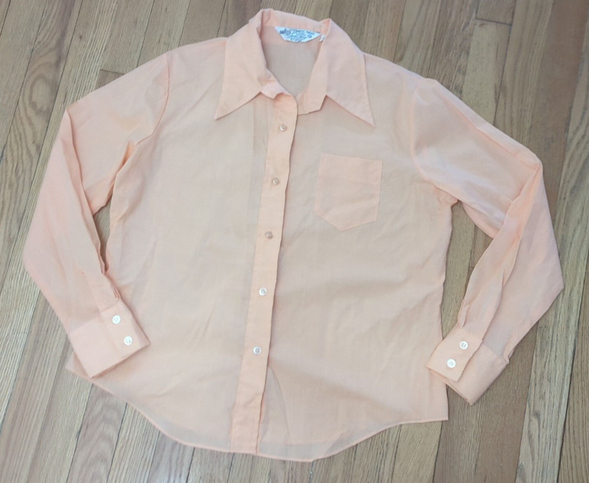 Kmart Vtg Cotton Poly Blend 1970s Button-up Shirt Orange/pink/ Cream Large