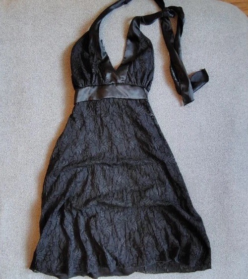 Vtg Y2K Wet Seal Lace Halter Dress Womens M Black Empire Waist Goth Vamp Witchy
