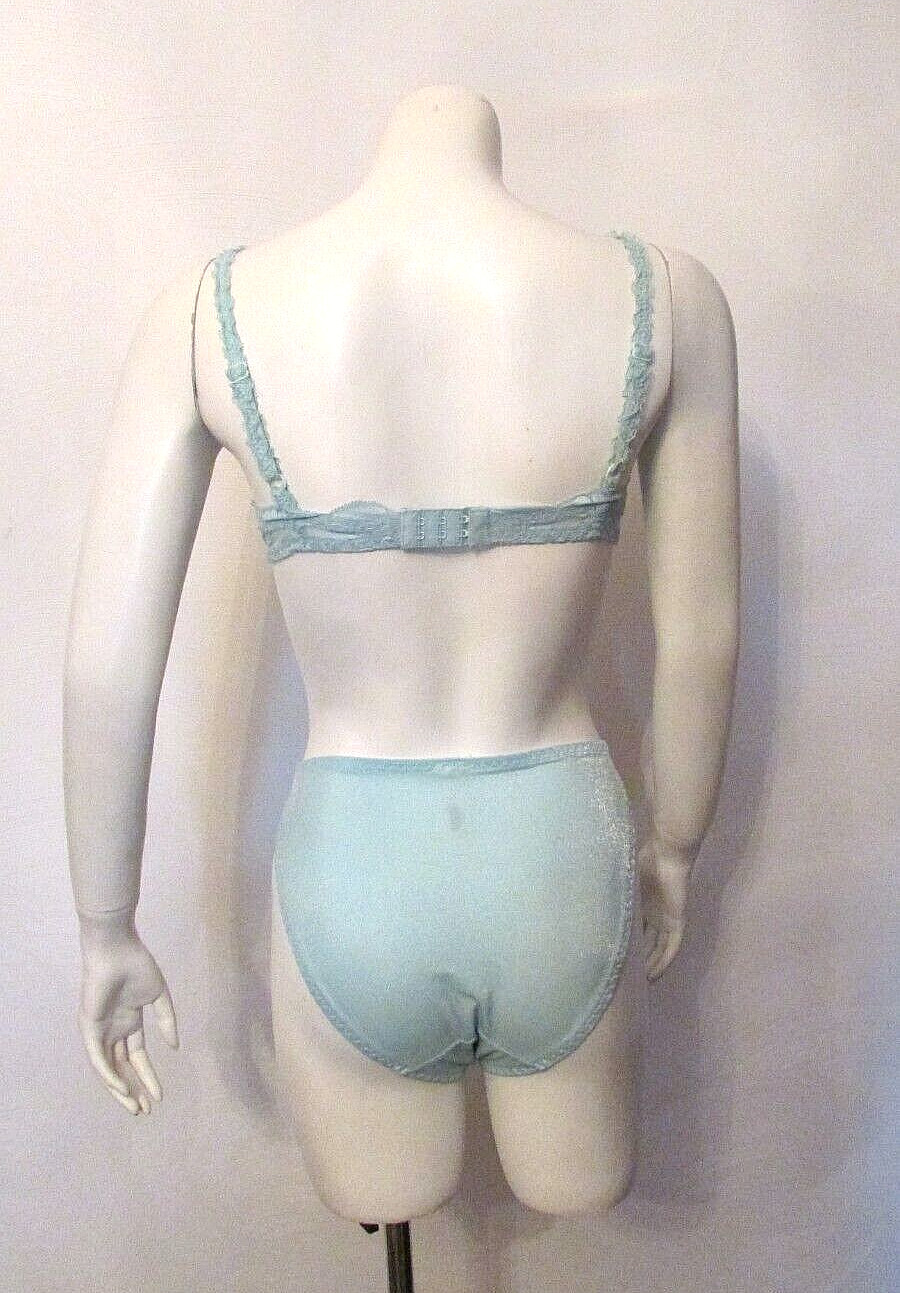 2pc Kellwood Shimmer Nylon Chantilly Lace Demi Bra 32B Bikini Pantie S USA made