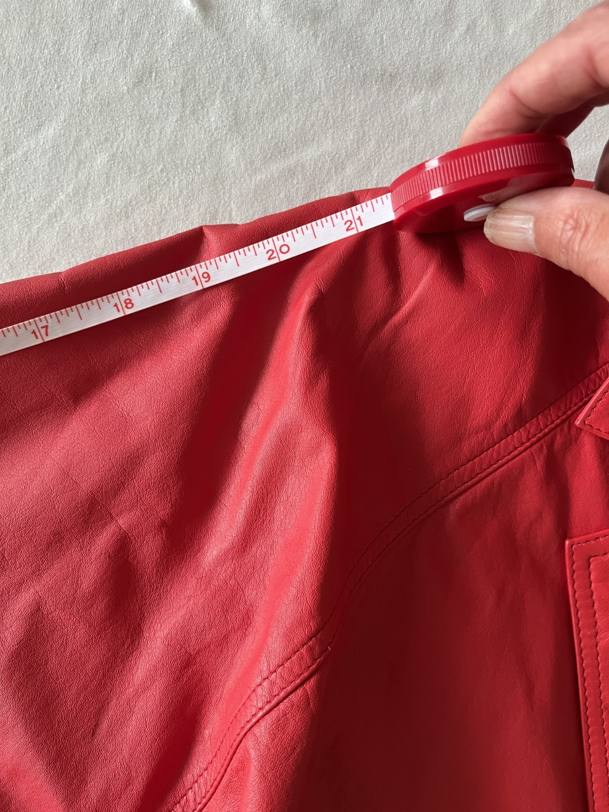 Vintage 1980s Cherry Red Genuine Leather Cropped Jacket & Pants Set Size 36