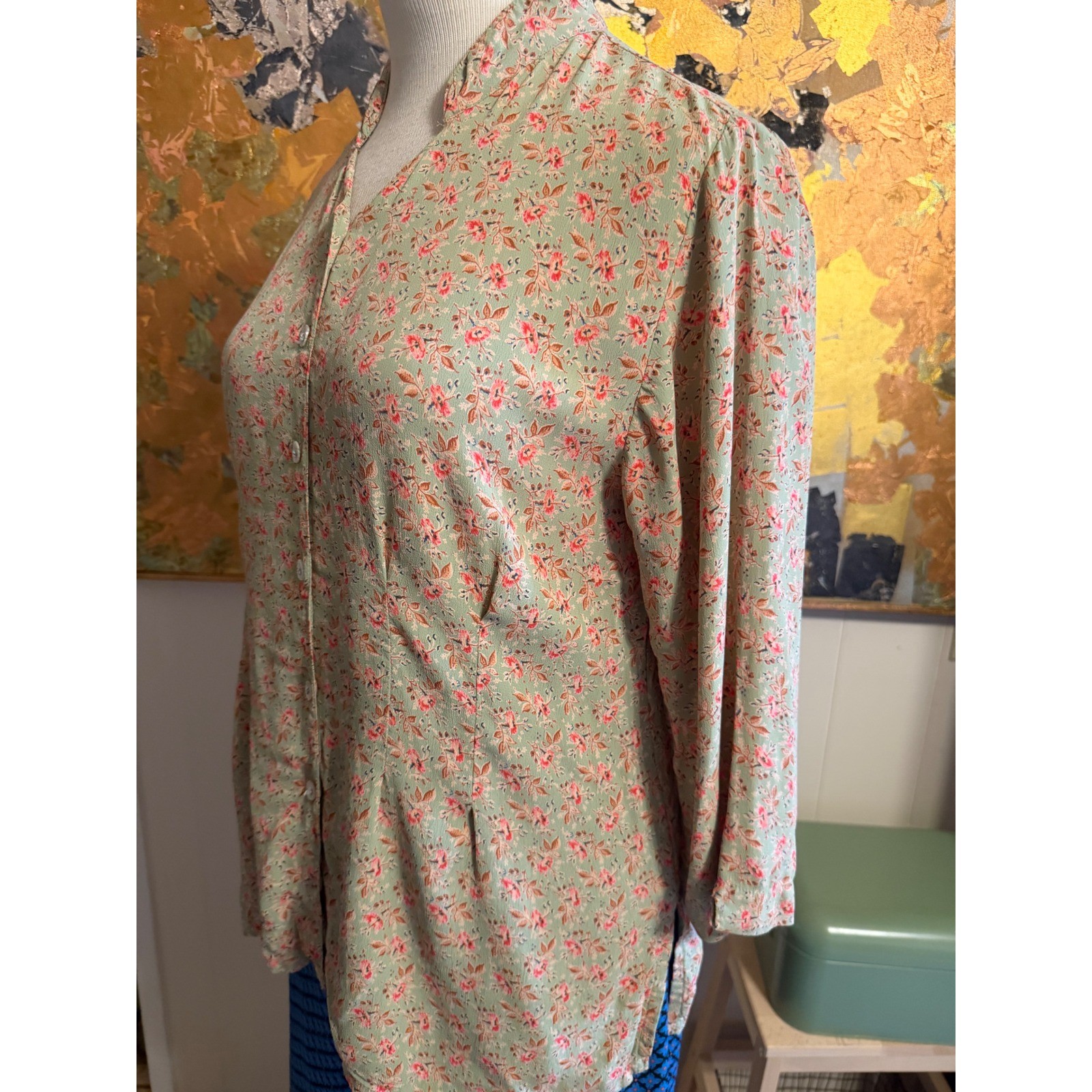 April Cornell Cottagecore Vintage Mini Floral Blouse Diamond Button M