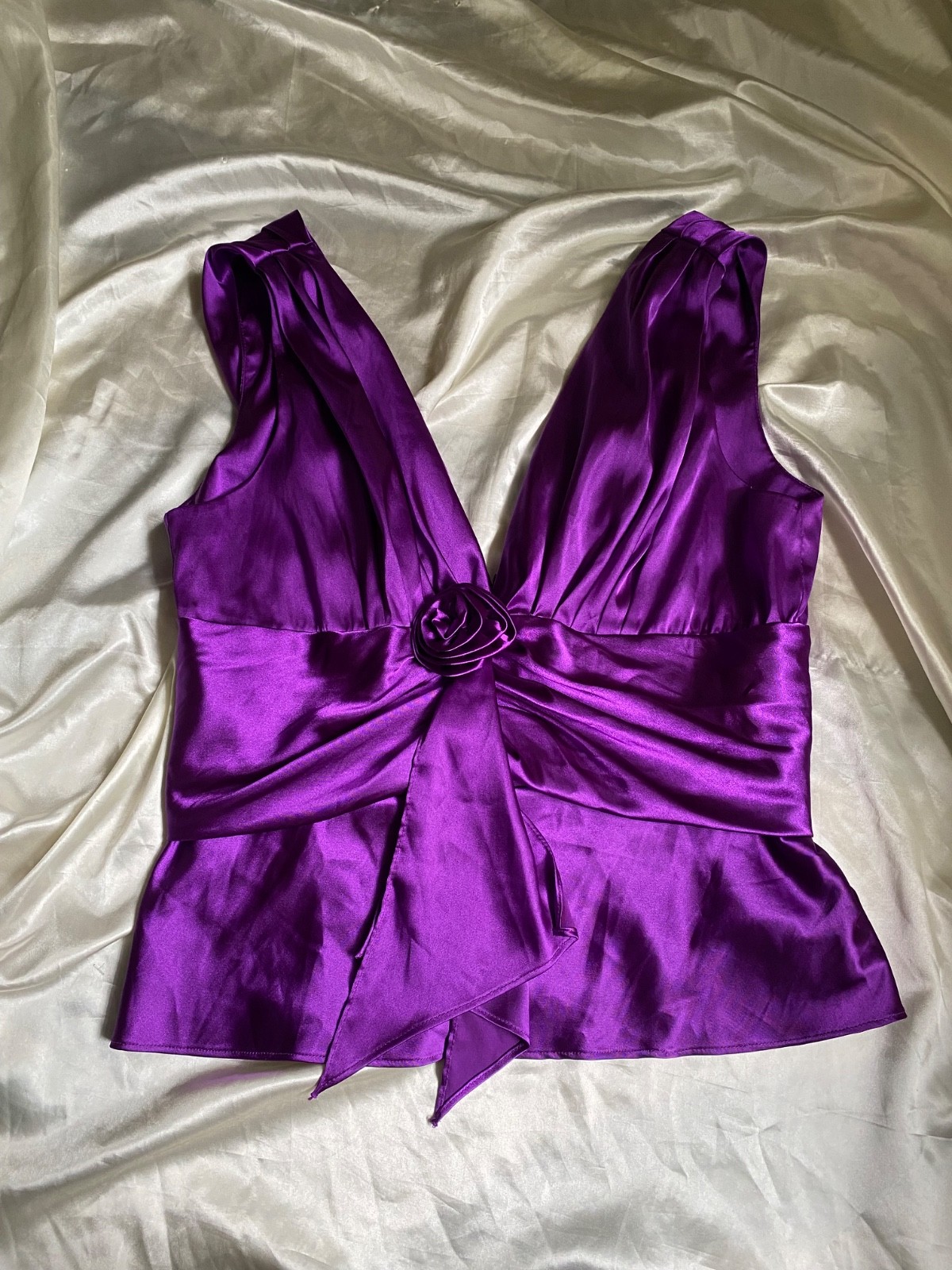 Vintage 1990s Purple Satin Rosette Blouse Going Out Fairy Boho Size 14