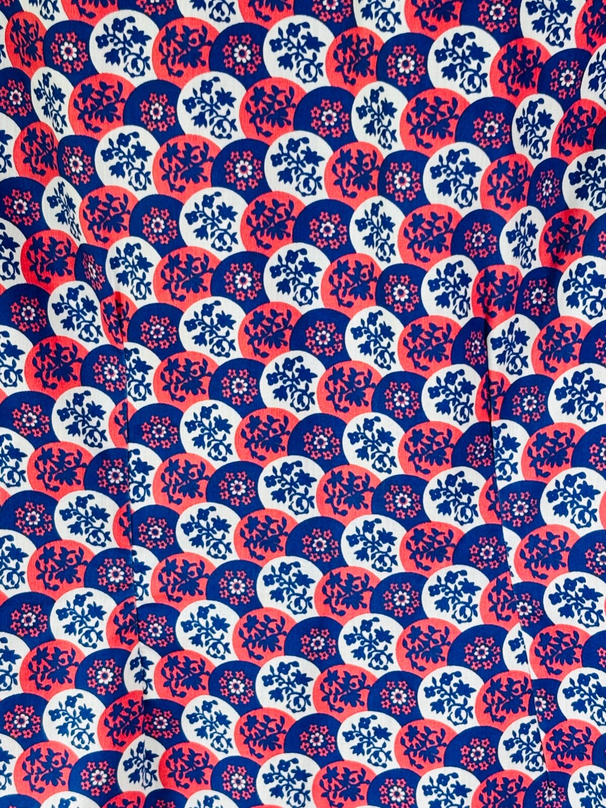 VTG HANDMADE*PRETTY!! RED WHITE BLUE FLORAL CIRCLE PRINT SHEATH DRESS*M