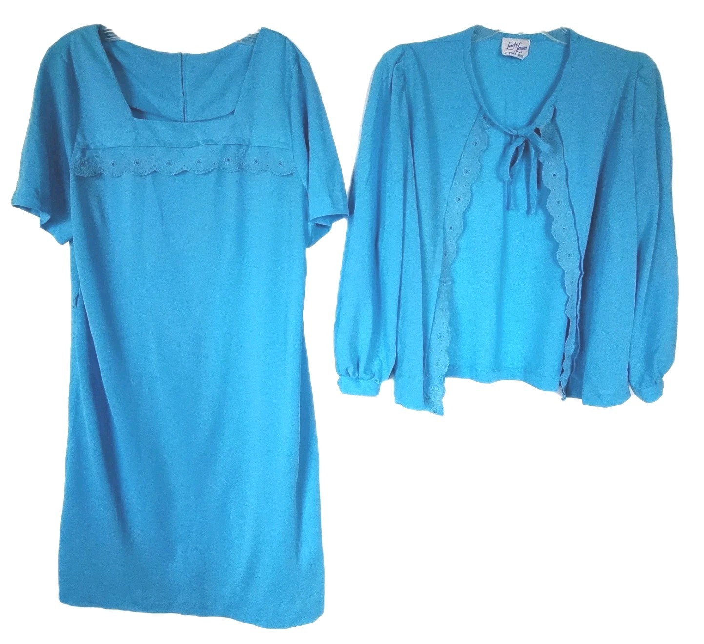 Vintage 1960s 70s Lady Laura Sky Blue Dress Cardigan Set Toni Todd Size 2X