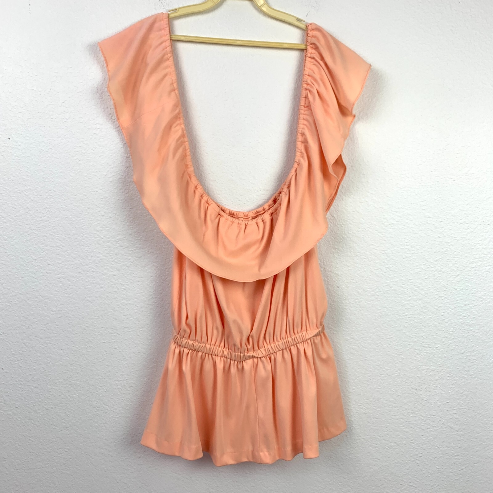 Vintage Peach Hippy Boho Off Shoulder Two-Piece Shirt Skirt Dress Outfit Size 18