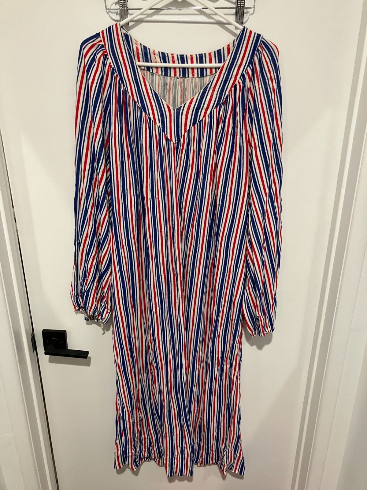 Handmade Vintage 70&rsquo;s Maxi 4th of July Striped Dress, Red/White/Blue, XL