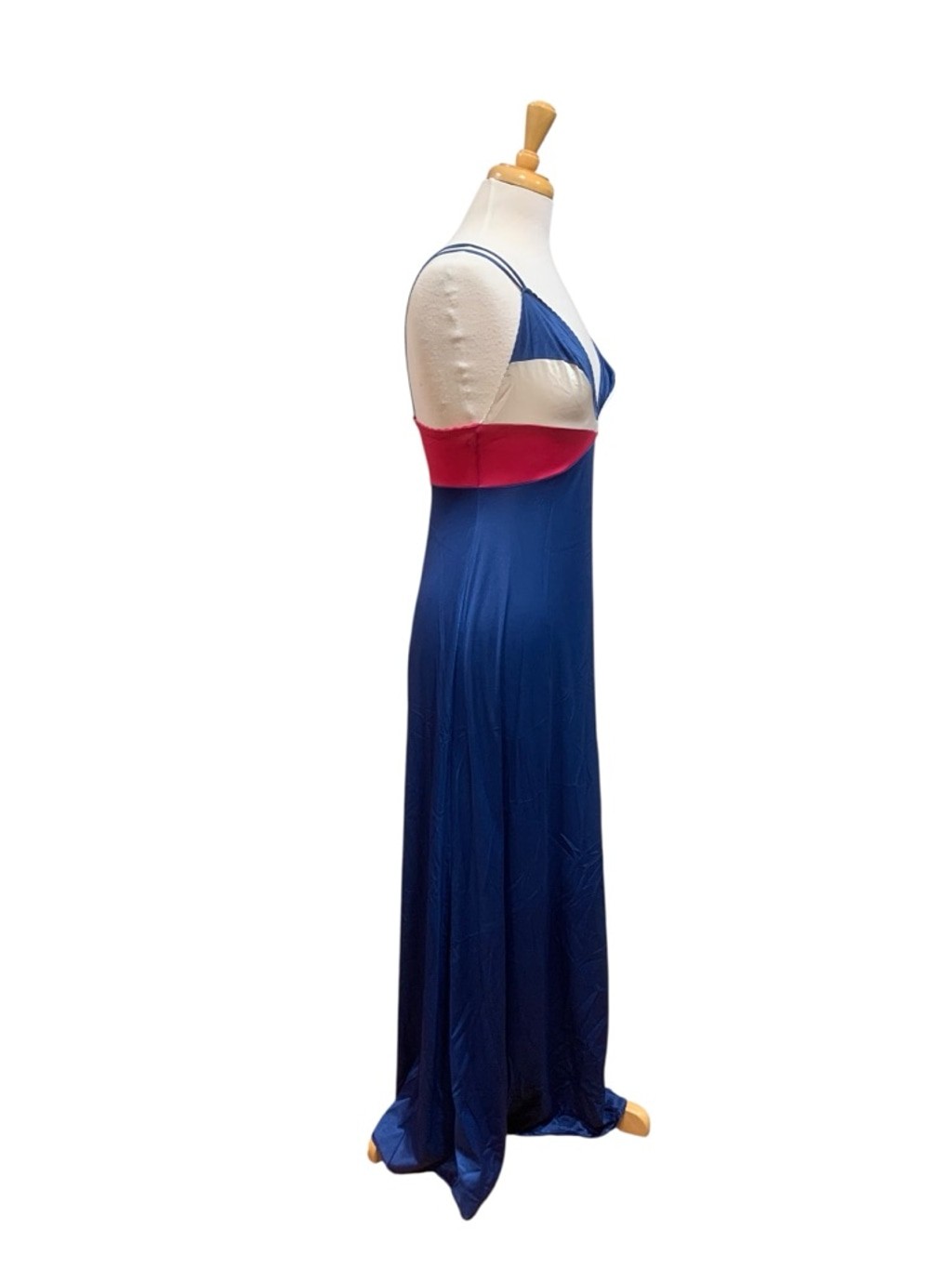 Vntg 70’s Vassarette vneck spaghetti strap maxi Chemise & Slip S Blue Pink