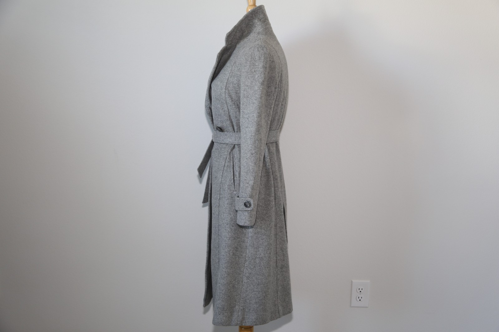 Barely Worn vintage wool cashmere blend long belted trench coat Japan made gray