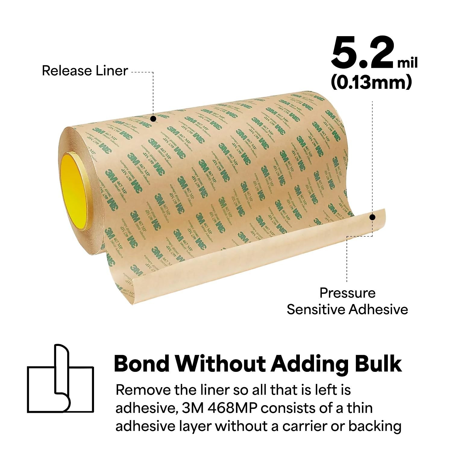 3M 468MP Adhesive Transfer Tape, Clear, 12 in x 5 yds, High Performance