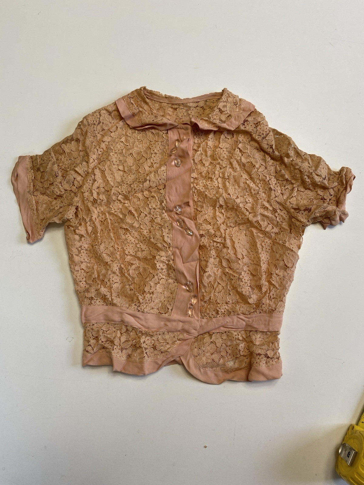 Vintage 20s 30s Lace XS Blouse Peach Handmade Antique