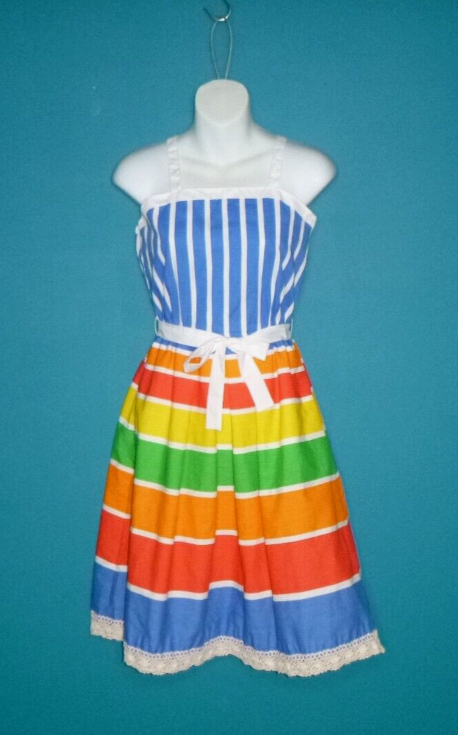 Vtg 70s Wadsworth Wellington Rainbow Stripe Cotton Blend Sundress Sz S