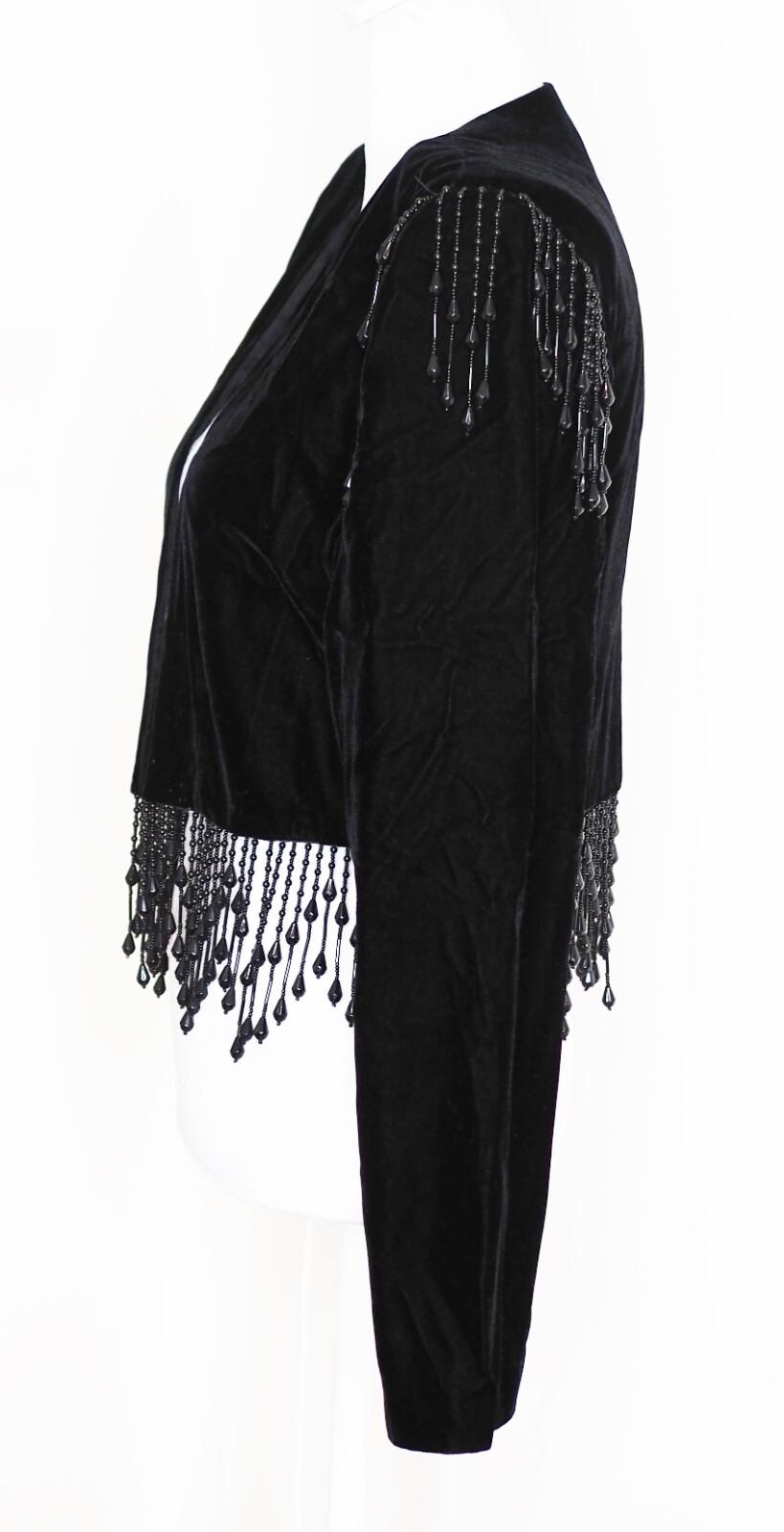 Vintage ALEX EVENINGS M Jacket Cropped Velvet Beaded Fringe Trim Unique Elegant