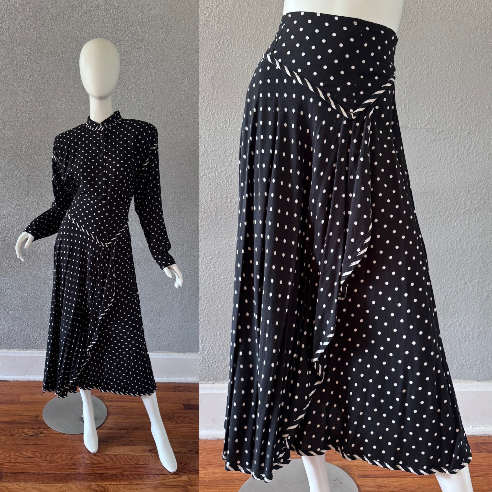 Vintage 80s Polka Dot CHOON 2 Pc Western Rayon Maxi Dress M