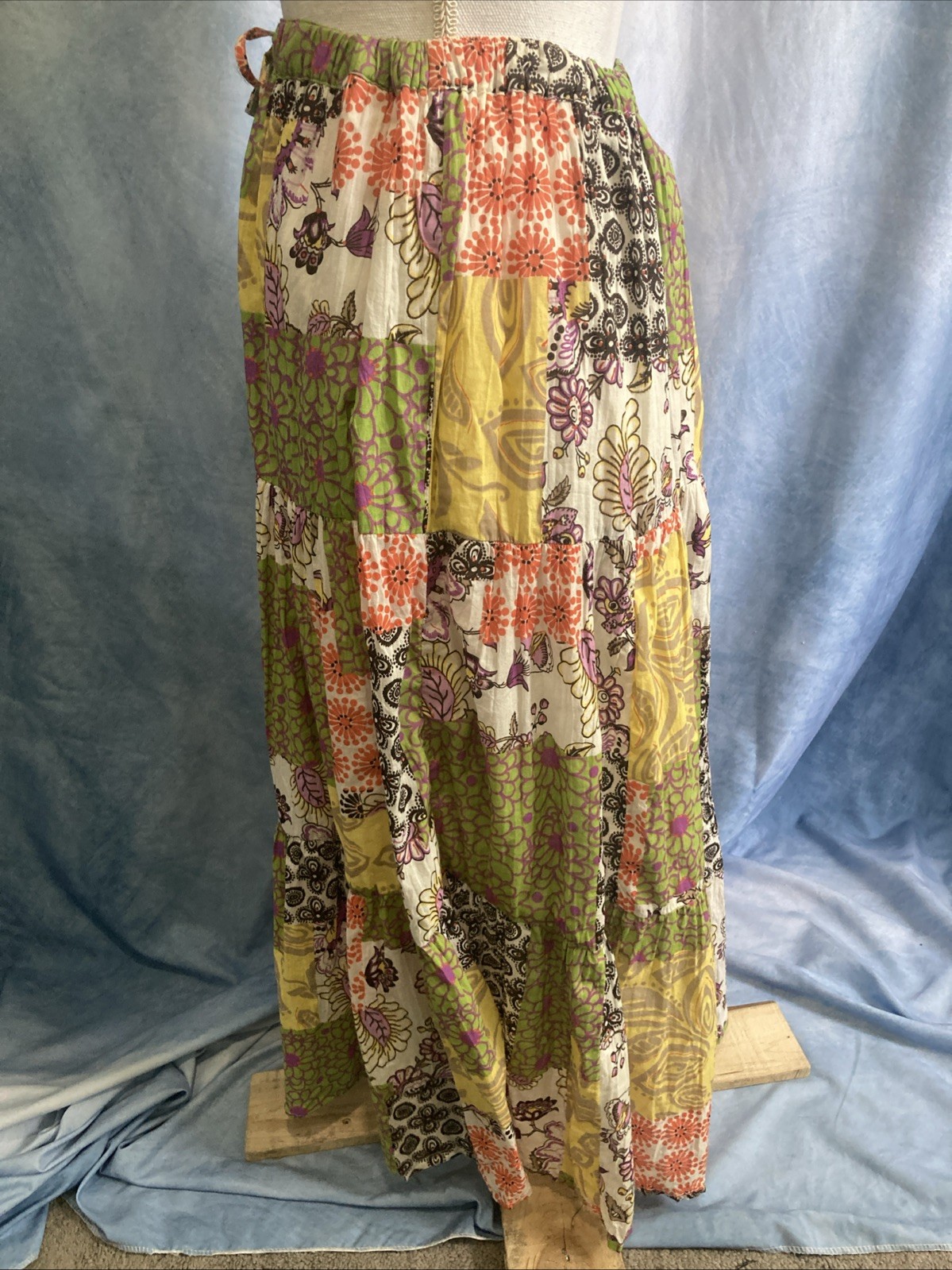 Vtg 90s Y2K White Stag Patchwork Cotton Maxi Skirt Small Tiered Boho Peasant EUC
