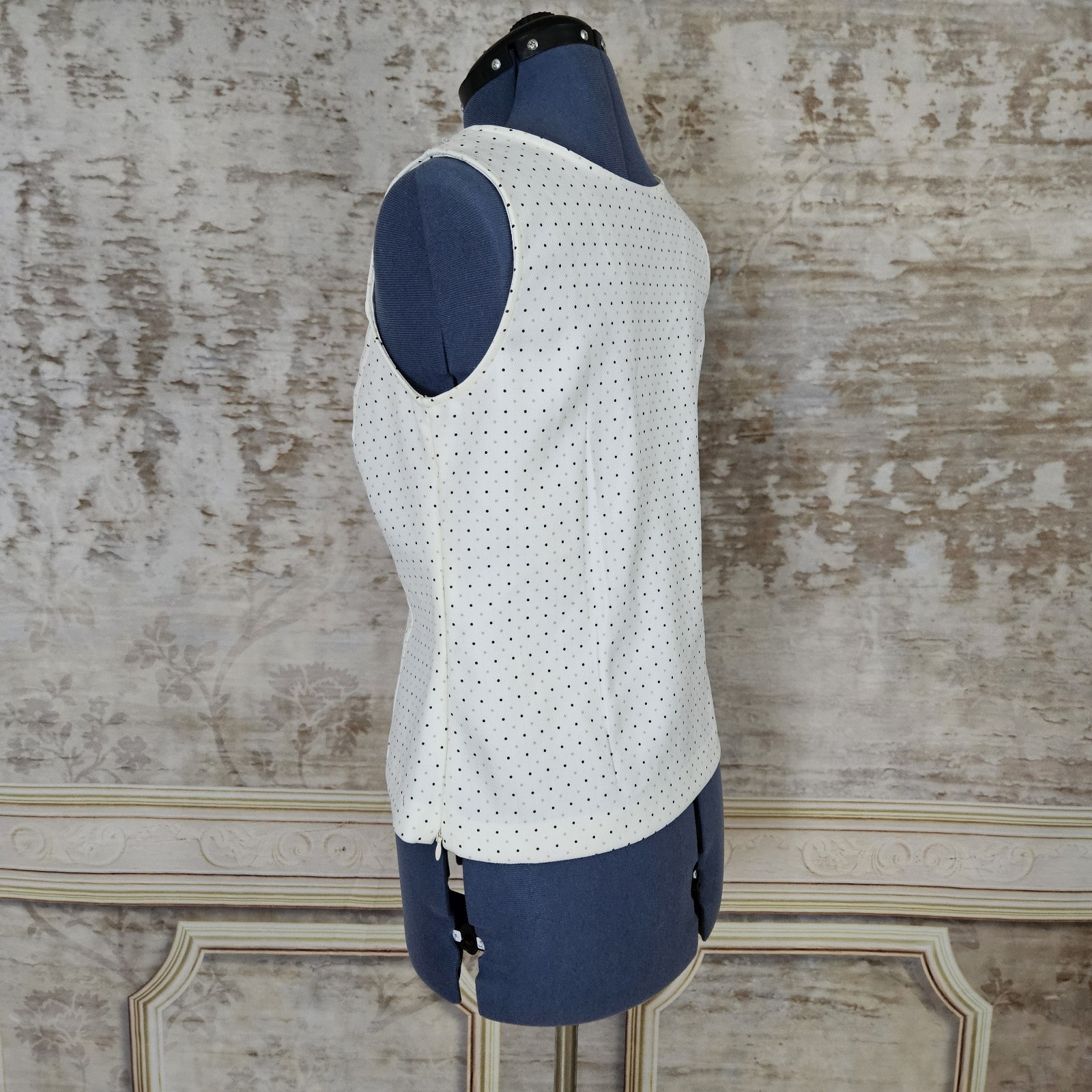 Vintage 90s Y2K Tank Top Medium Shell Beige Polka Dot Blouse Fitted 1990s 2000s