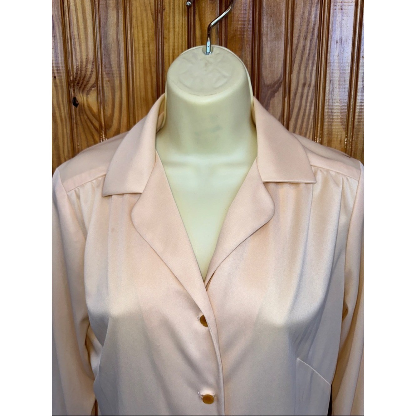 Vintage 70s Mize Modes Light Peach Button-Up Knit Polyester Long Sleeve Shirt