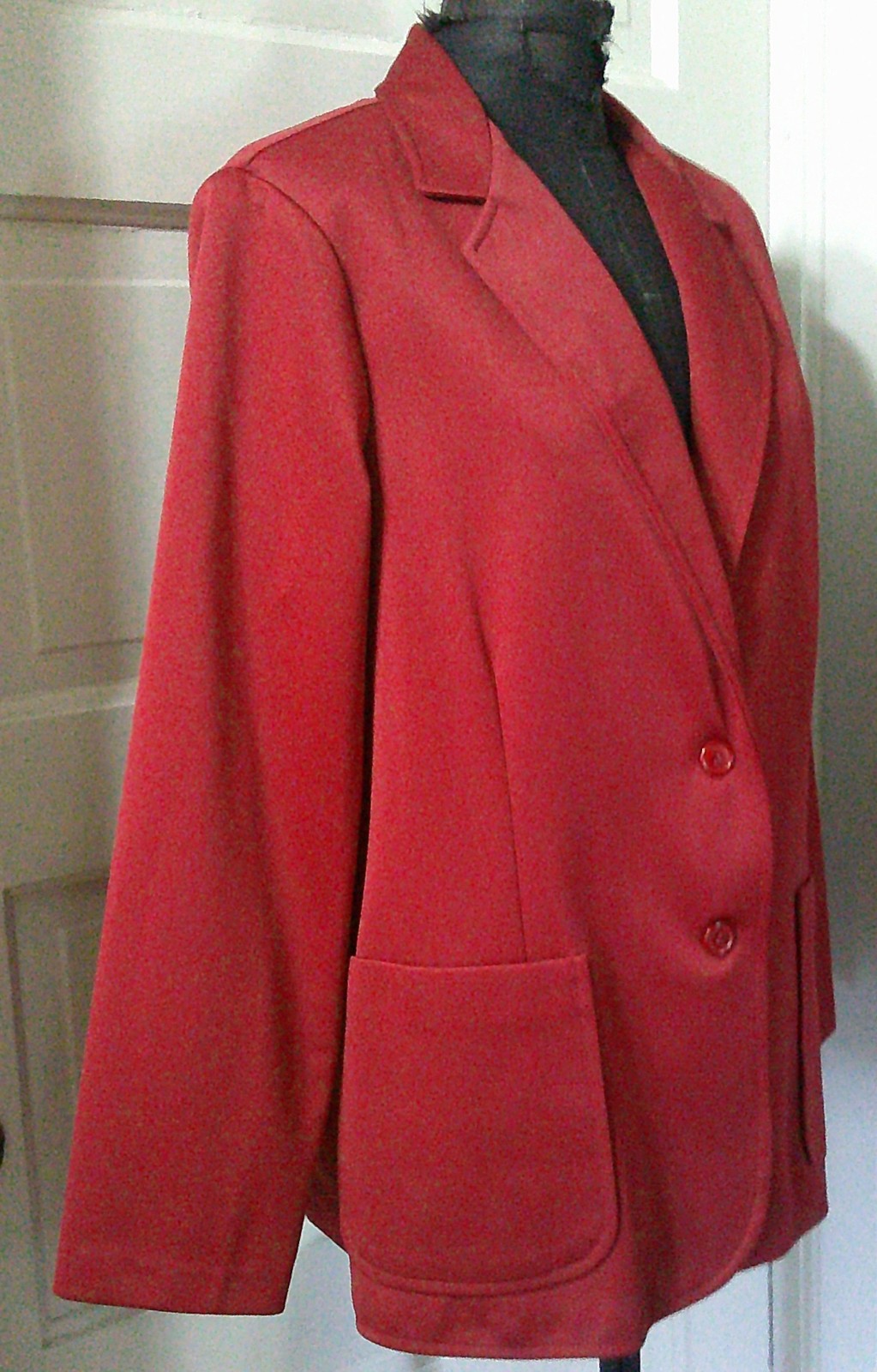 70&rsquo;s Wine Red 2 Button Front Unlined Polyester Suit Jacket Blazer L