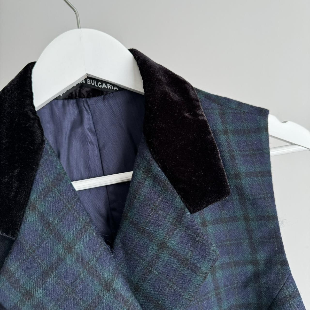 Giorgio Sant’Angelo Tartan Plaid Wool Vest Velvet Collar Double Breasted Sz M