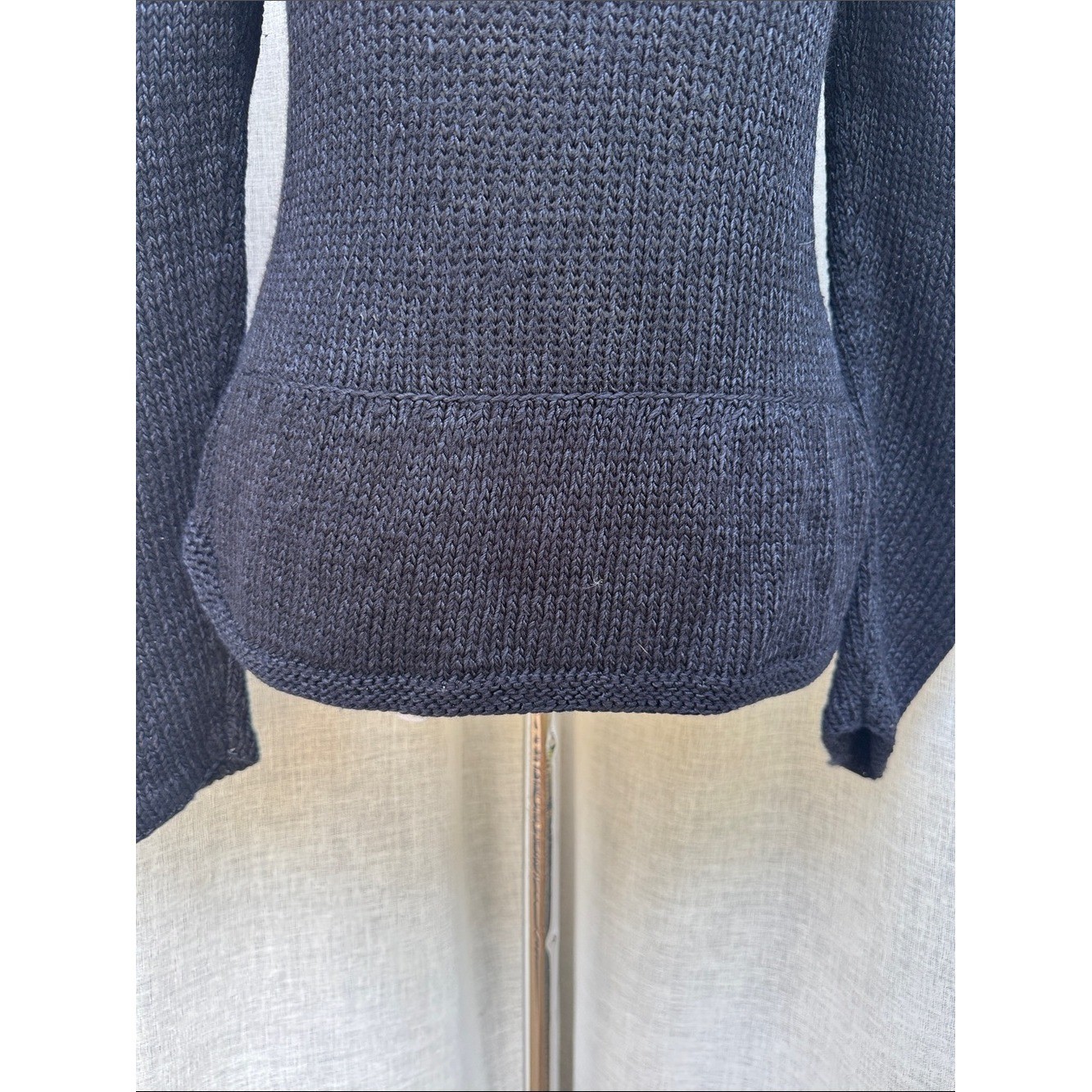 Vintage black hand knitted Victorian style peplum high neck sweater
