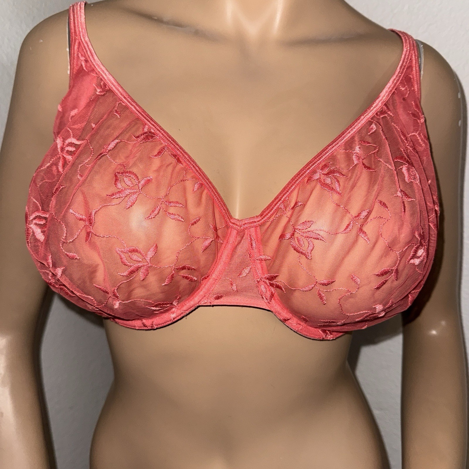 Cacique Lane Bryant Intimates Vintage Sheer See Through Floral Bra 44D