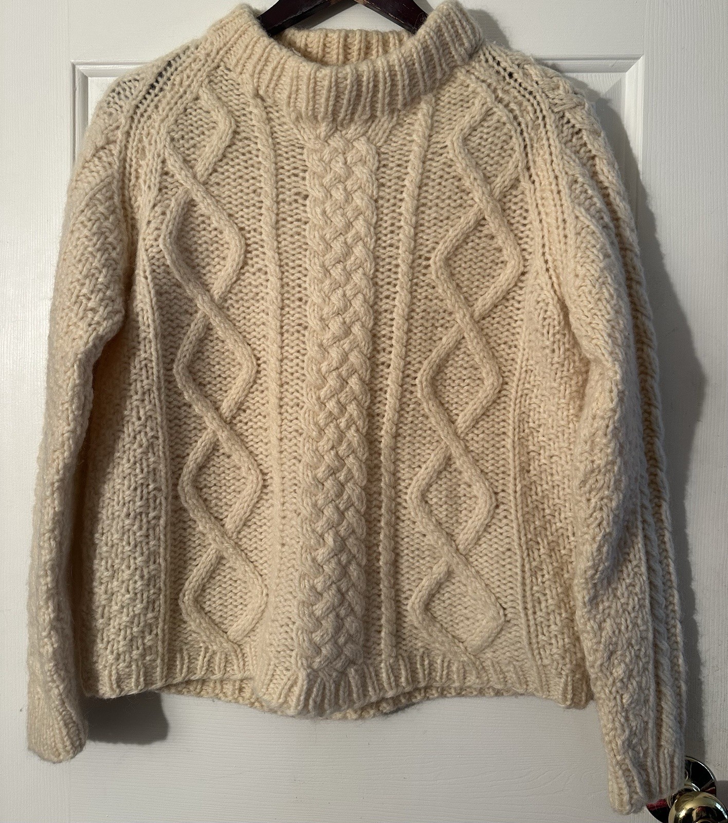 VNTG 70s 80s Italian 38 Eclectic Grandpa 100% Wool Cable Knit Chunky Fisherman