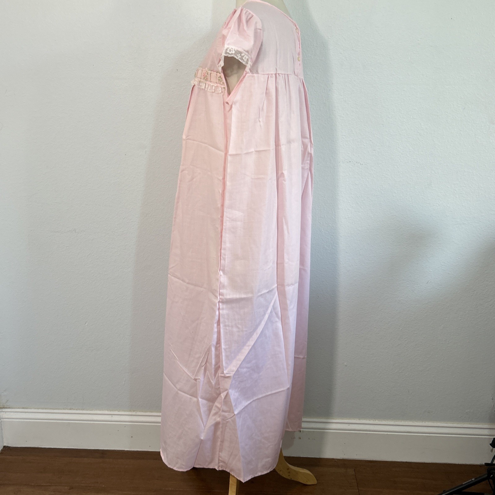 Vtg Gaymode Nightgown Pink M Lace Ribbon Victorian Prairie Cottagecore