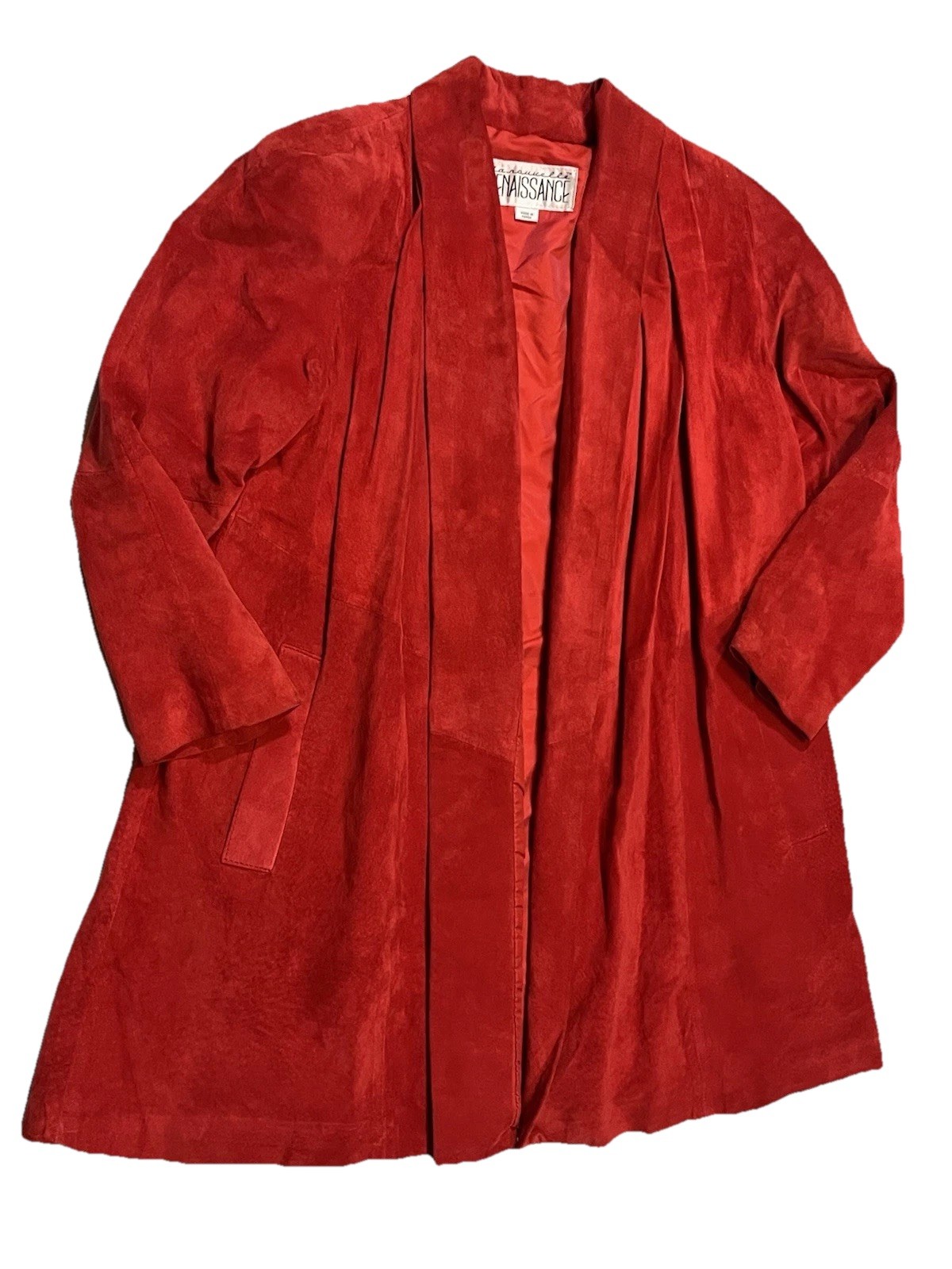 Vtg 80s 90s LaNouvelle Renaissance Women’s M Red Suede Leather Swing Coat Gen X