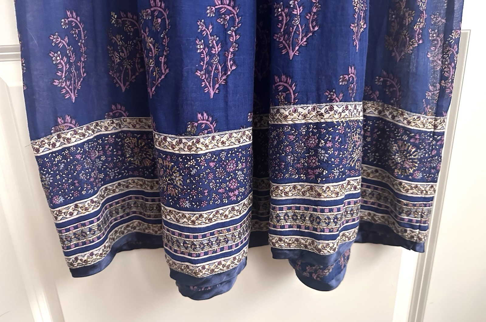 Vintage 70s Phool Style Indian Thin Cotton Blue Purple Dress Boho Hippie Sz M