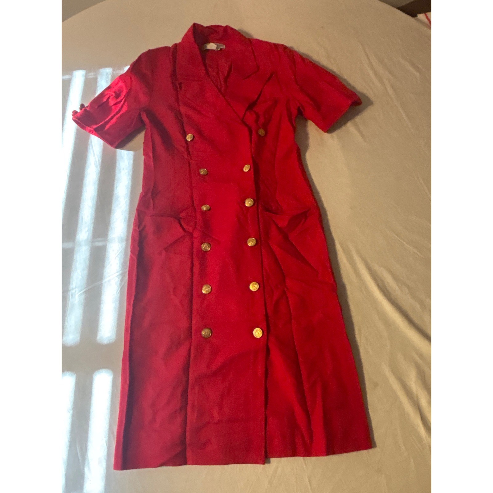 Vintage Red Double Breasted Blazer Dress Women Medium Red Gold Buttons 80s