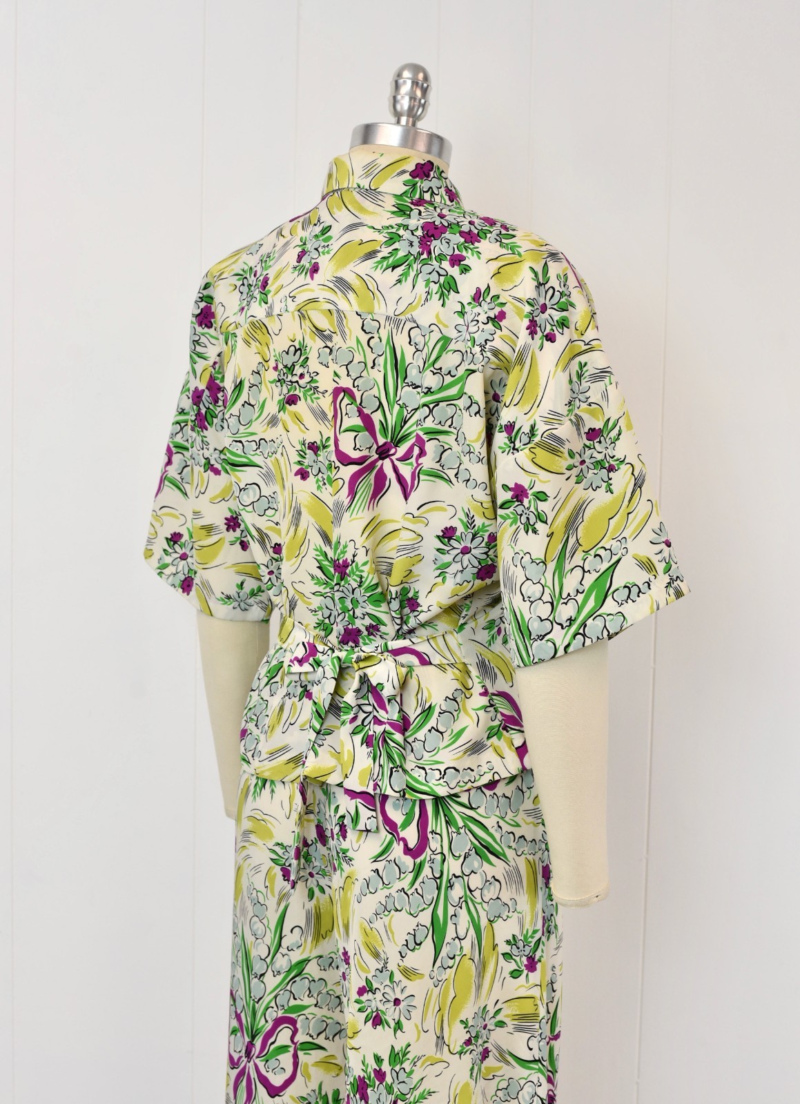 Vtg 1980s Norma Kamali Floral Ribbon Novelty Print Blouse Palazzo Pants Set