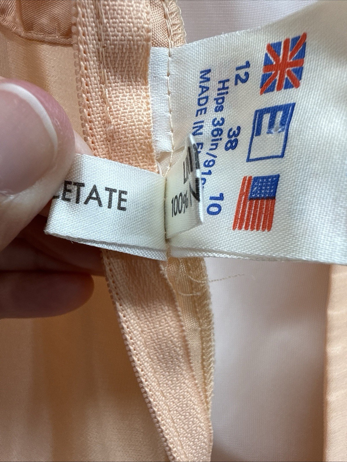 Vintage 70s Peach Taffeta Prom Dress Puffy Sleeve Bows US Sz 10 Made England