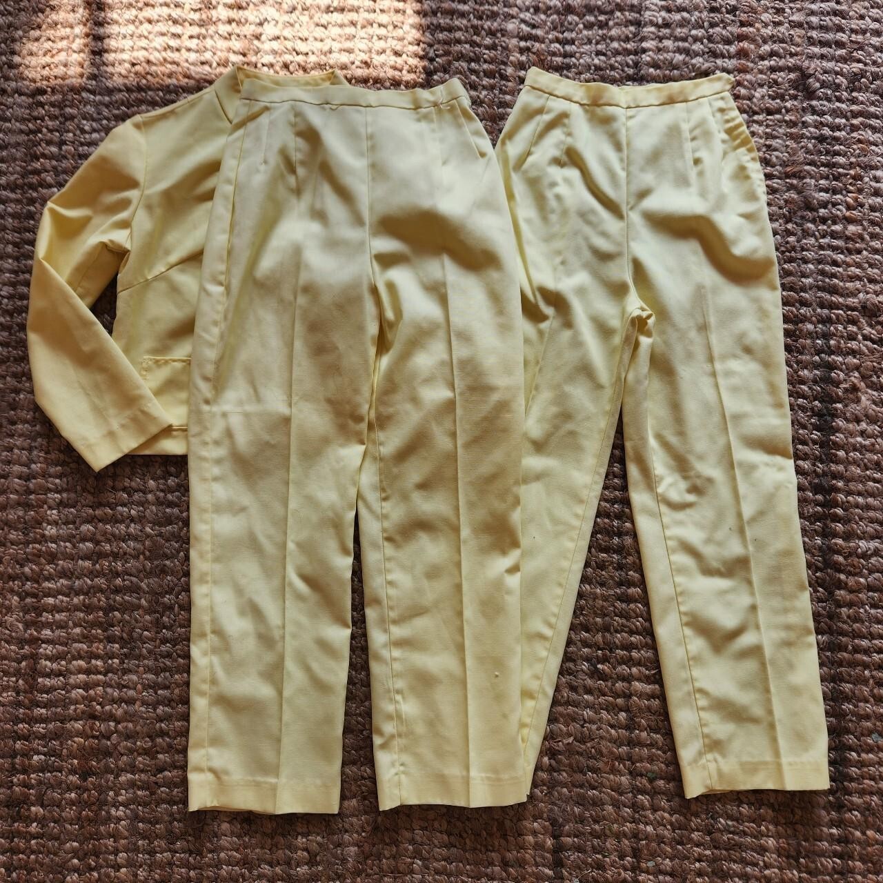 Vtg 70s matching set pants jacket Yellow white striped Alfred Werber size 14