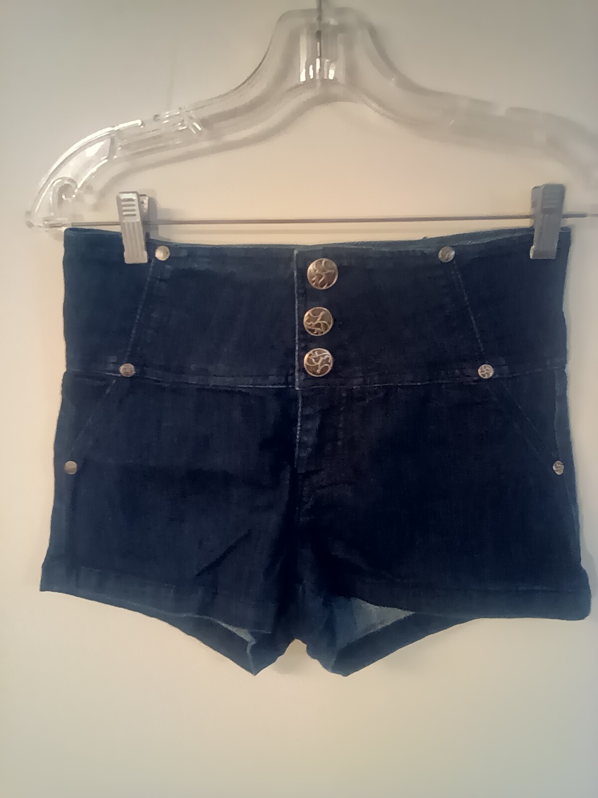 Nissi brand blue denim shorts size S cotton polyester spandex button waist 28&Prime;
