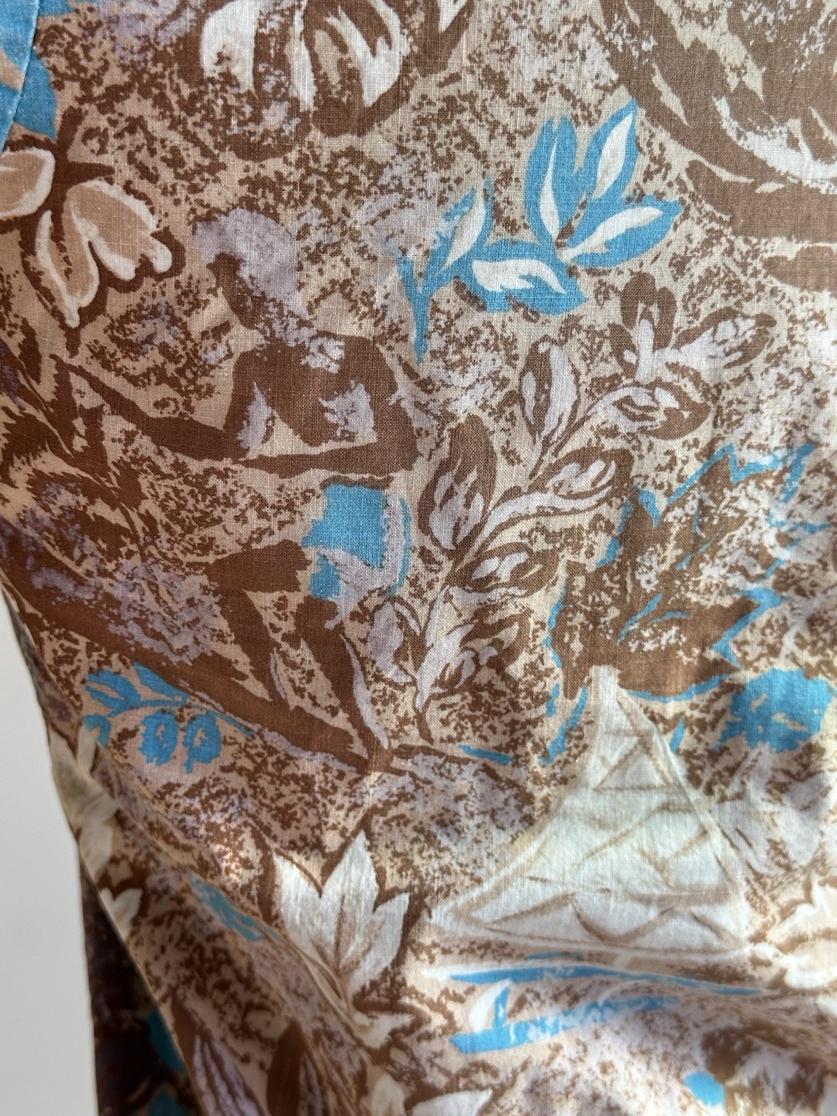 1940s Laguna Vintage Hawaiian Brown Blue Aqua Floral Surfer Button Up as is XS