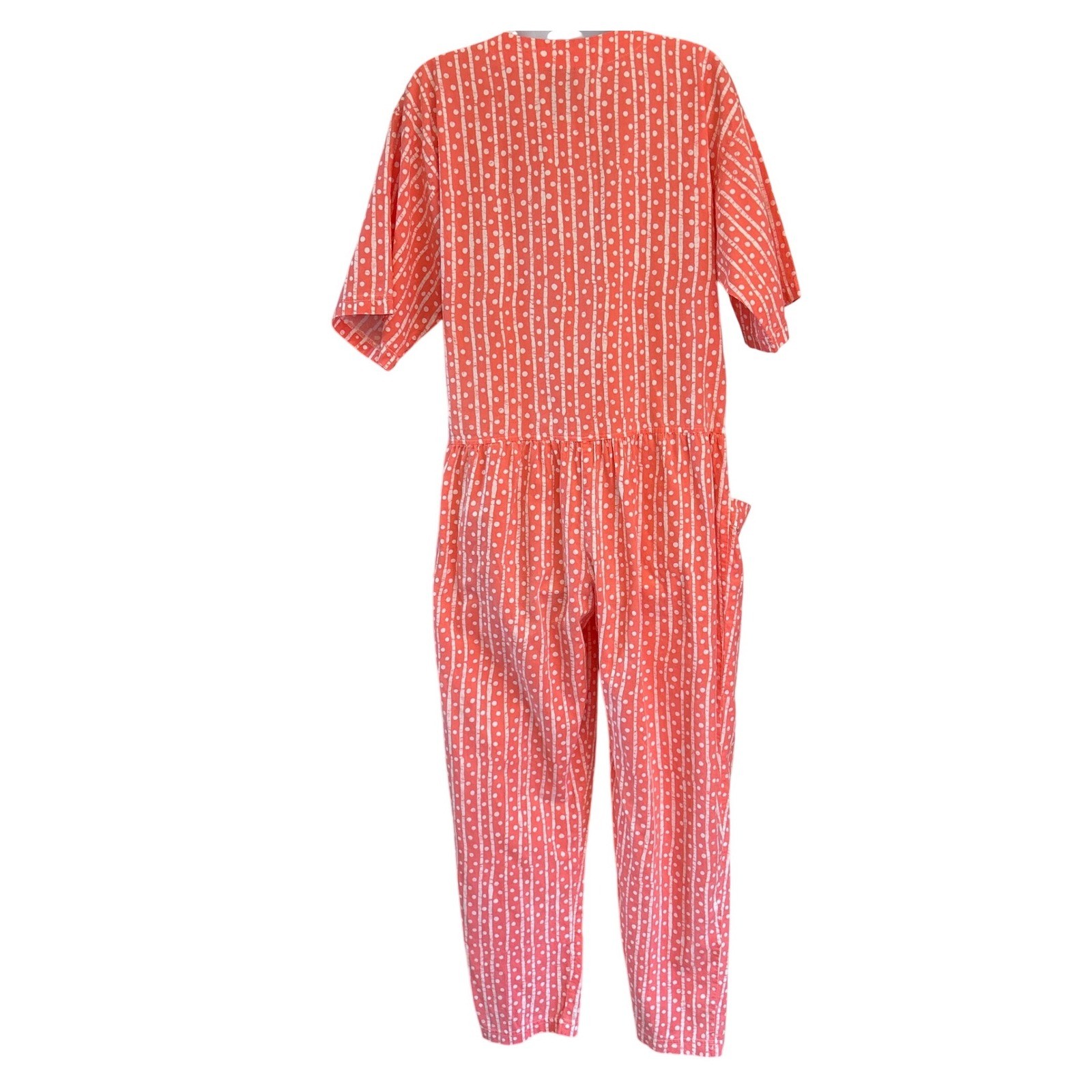 Vintage 80s David Brown Boutique Jumpsuit Eclectic Grandpa Coral Stripe Dot