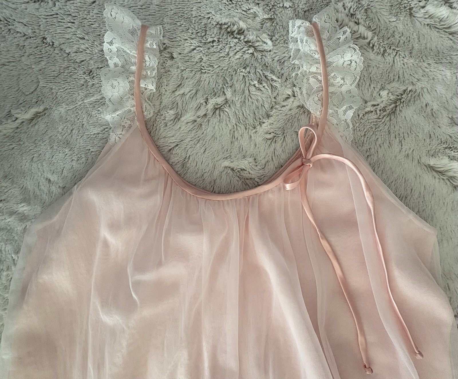 Vintage Intime California Double Layer Lace Accent Nightgown Womens M Pink White