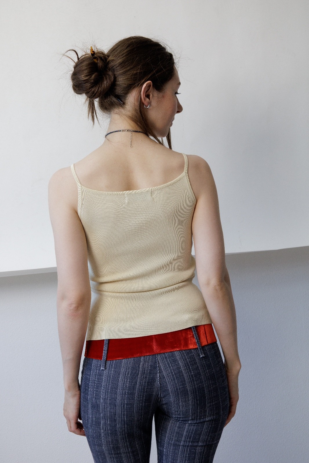 Vintage Y2K Cream Ribbed Knit Beaded Cami Tank Top Women&rsquo;s S Spaghetti Strap
