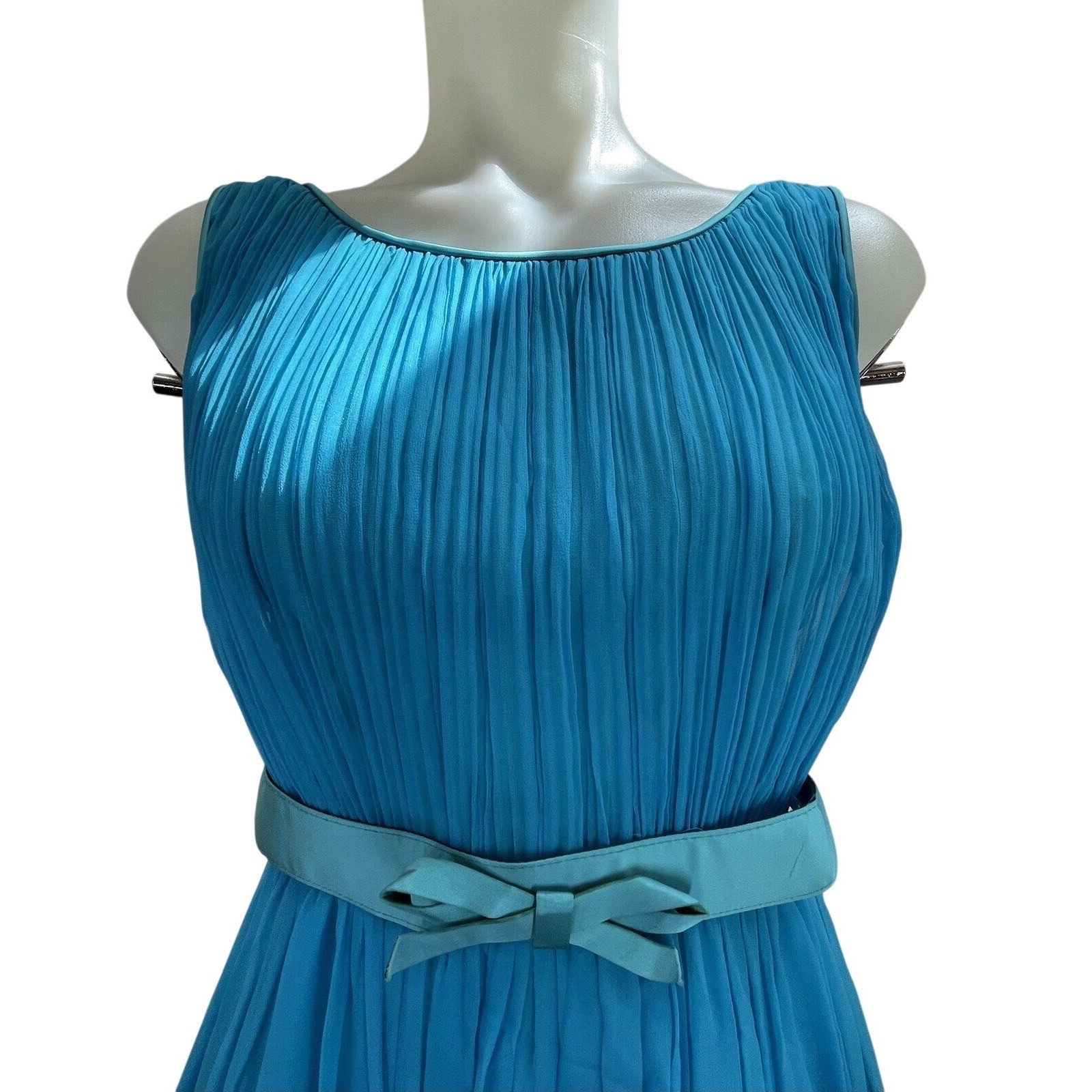 Vintage 50s 60s Chiffon Dress Prom Party Aqua Turquoise Waist 24 (SEE FLAWS