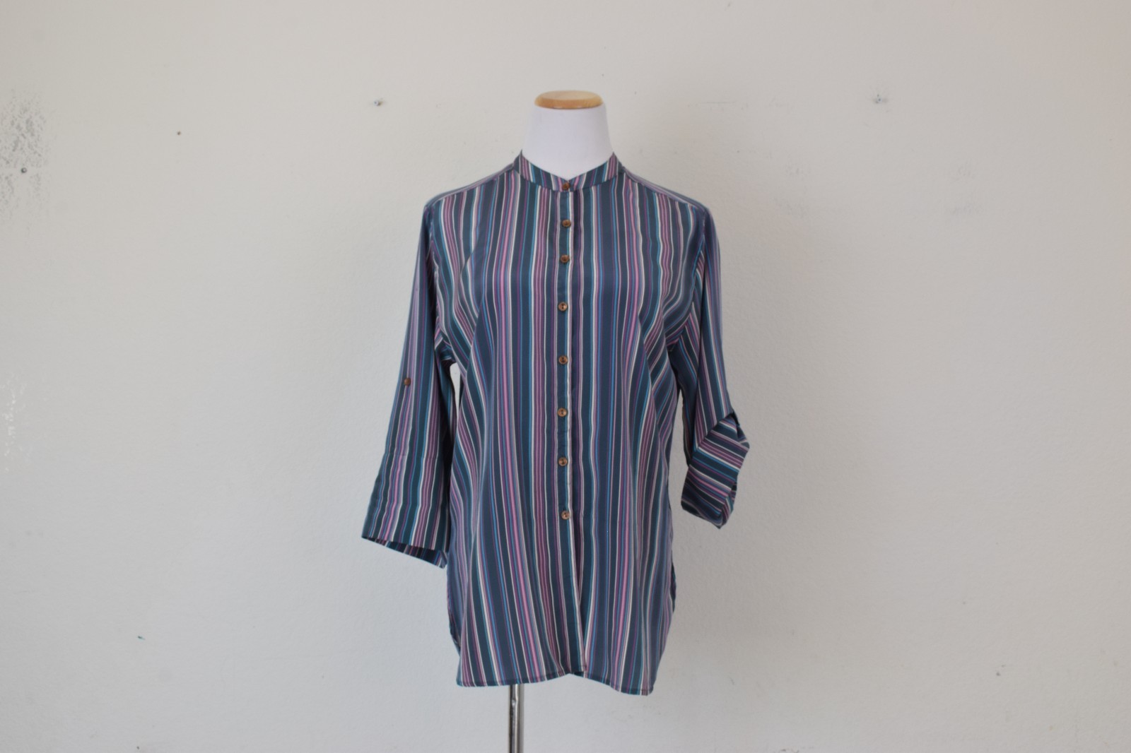 Vintage 90s Striped High Neck blouse by Loubella Extendables