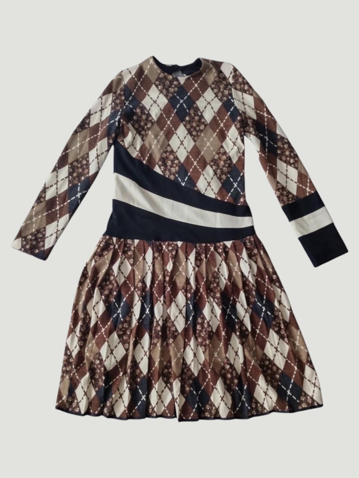 Eley Kishimoto Vintage 90s Wool Argyle Dress Brown Beige M Archive Preppy Luxe