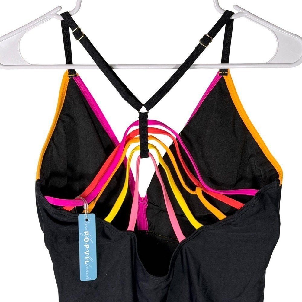 NWT Popvil Neon Color Block Strappy Back One Piece Swimsuit Medium