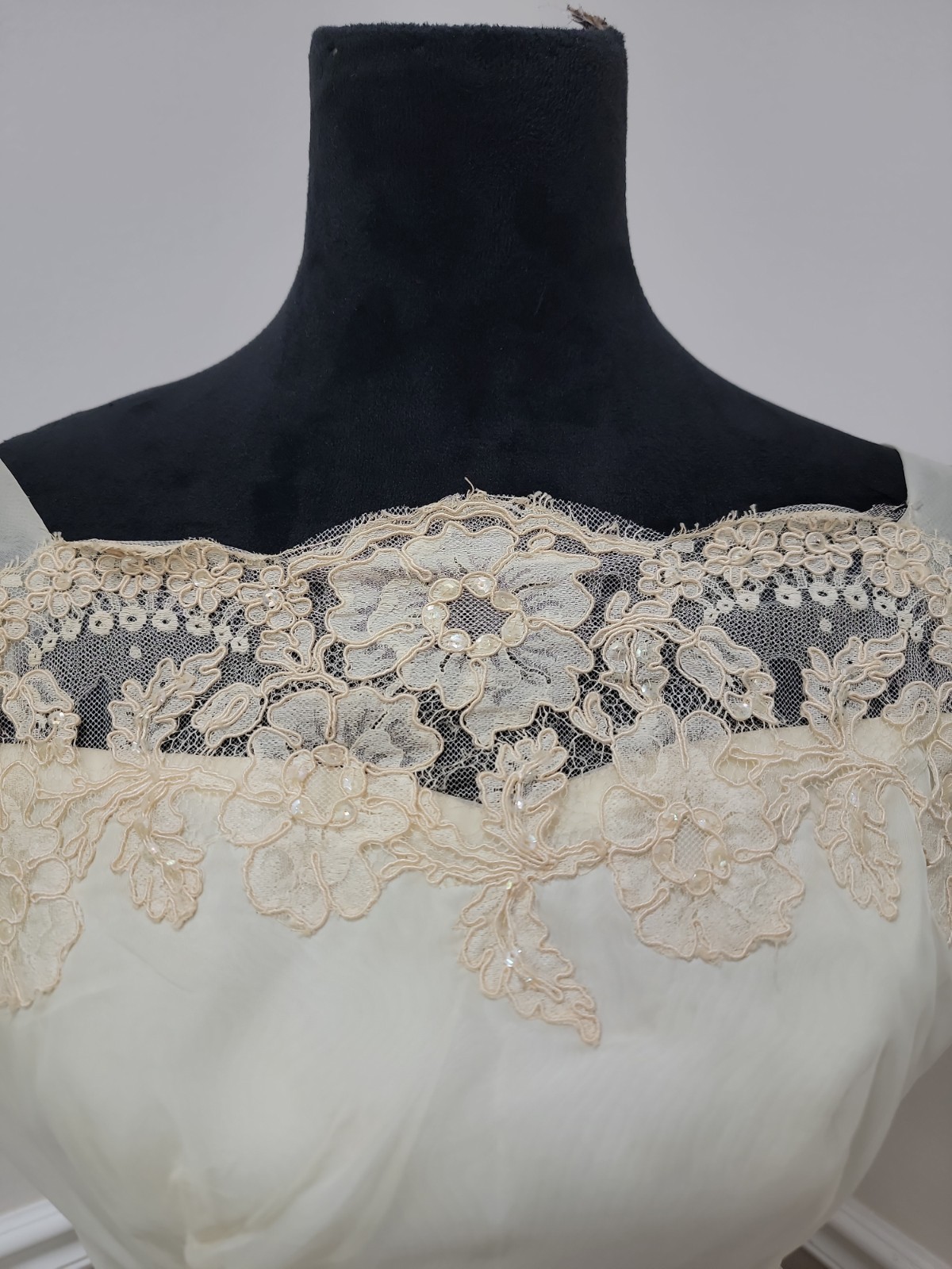 Vtg 50s Wedding Dress Ivory Organza Full Skirt Cocktail Scarf pinup Bridal/As Is