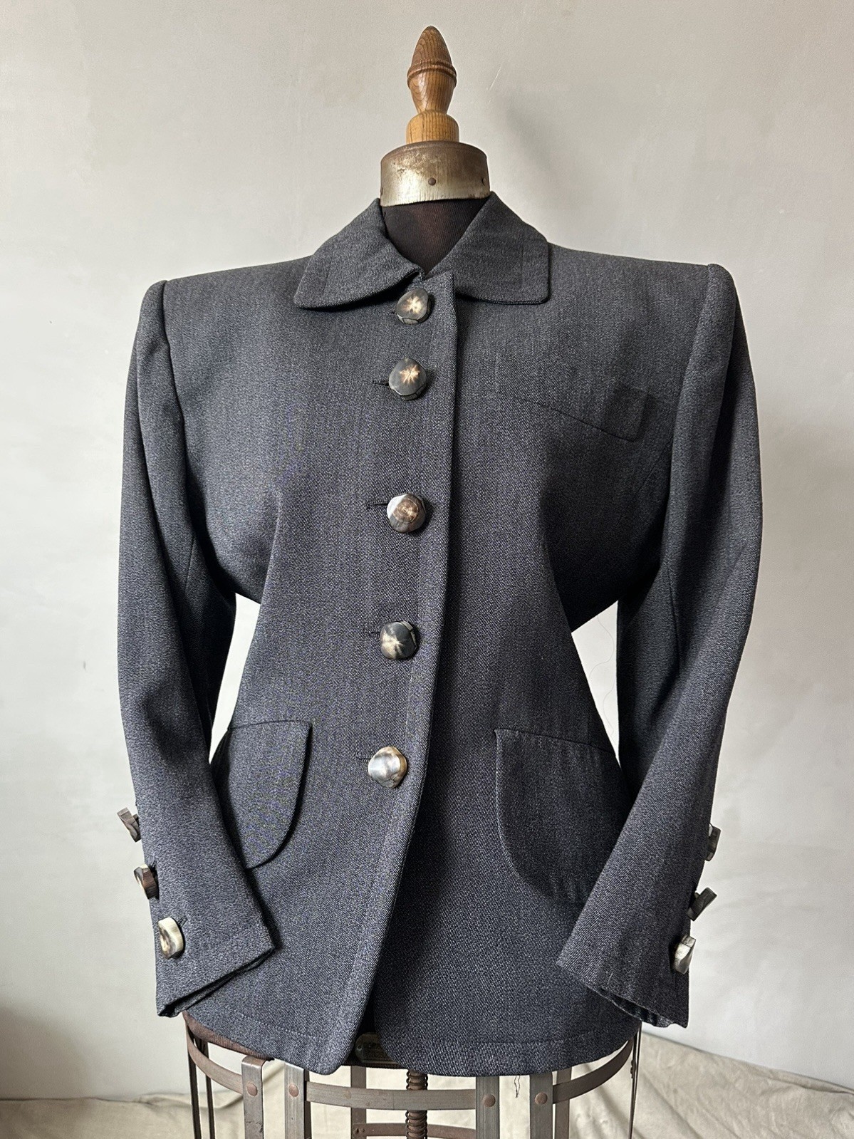1980s Yves Saint Laurent Rive Gauche Wool Jacket Horn Buttons Womens Small