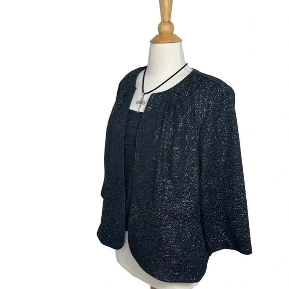 Alex Evenings 2 Piece Jacket Set XXL Black Floral Textured Metallic Formal