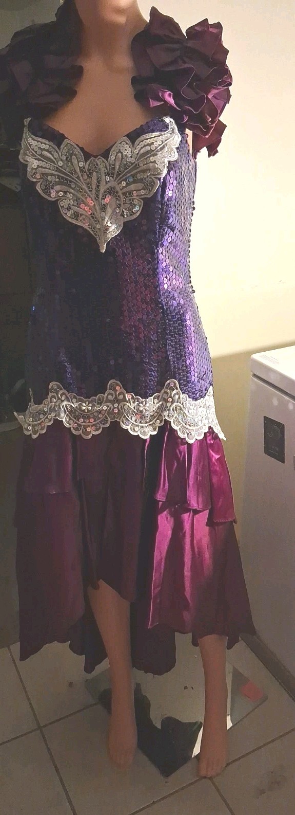 1980s Purple Sequin Ruffle High-Low Hem Party Salsa Dress Flirtations By Angelo