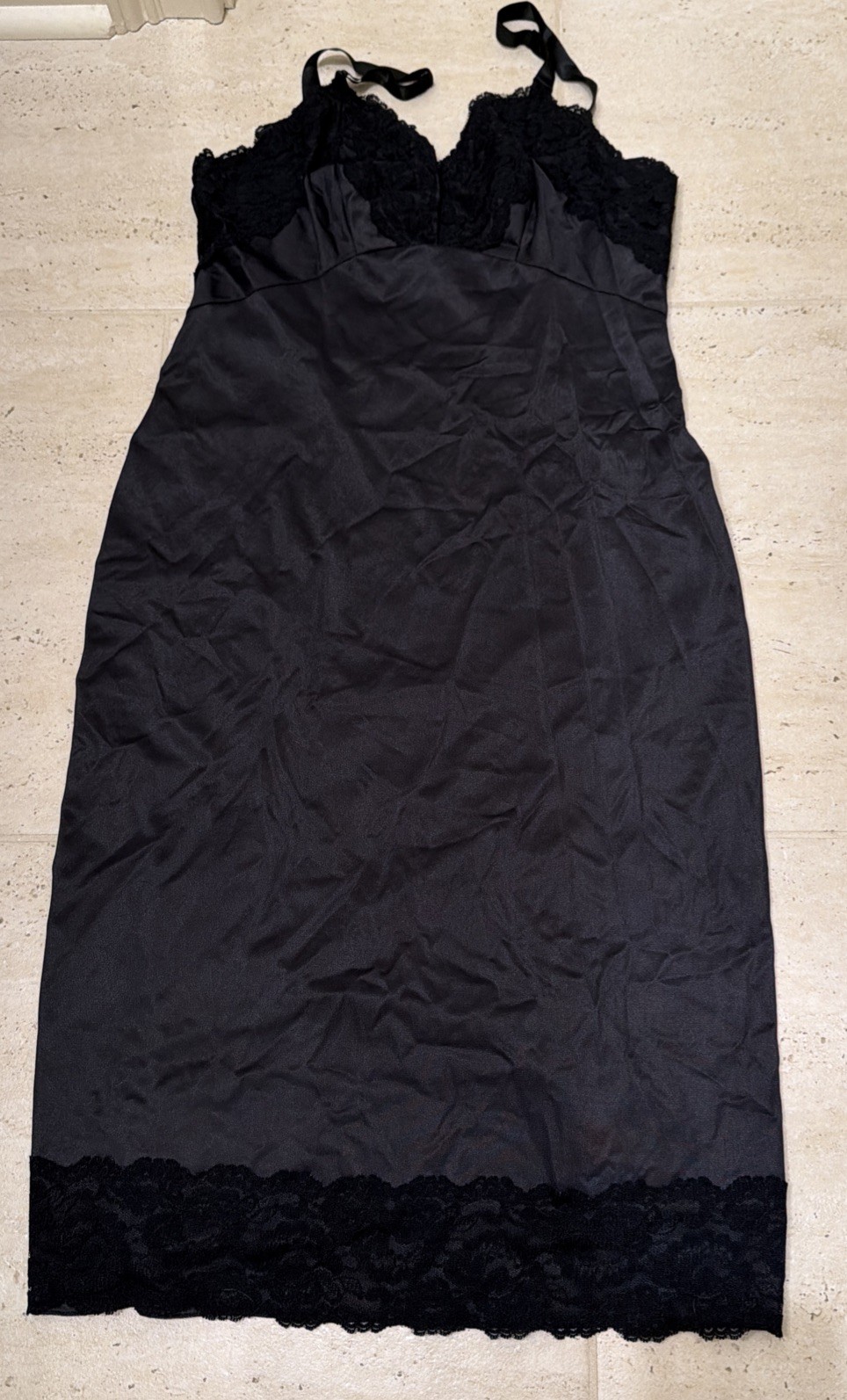 Vintage Pine hurts Lingerie woman’s 1950s black full slip dress Sz 36 SM Adjusts