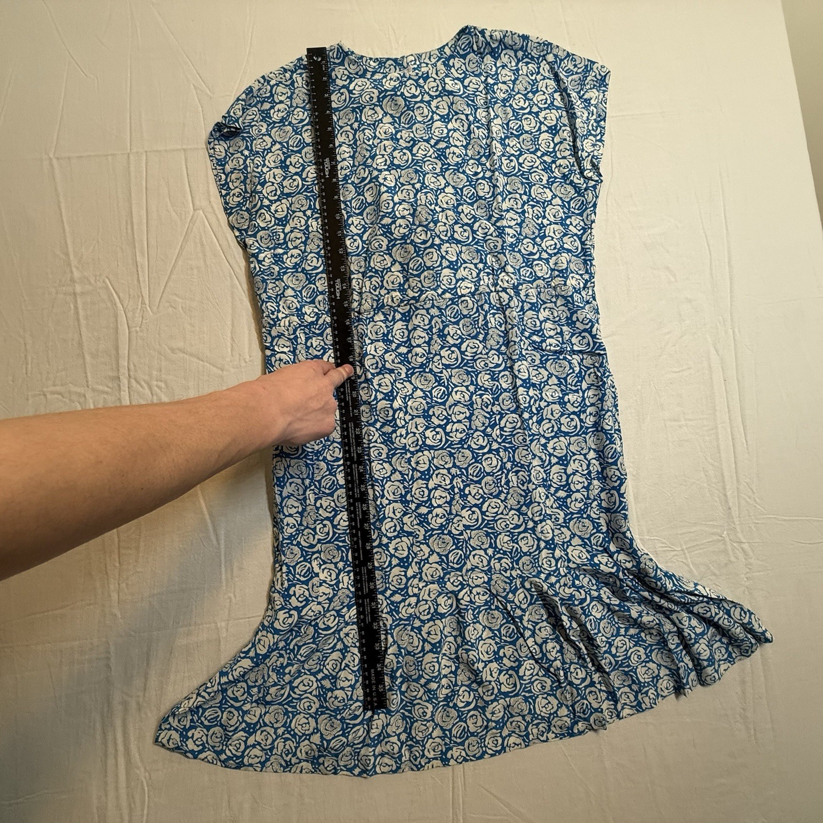 Blue Floral Rose 100% Silk Dress Vintage Petite 1980s Silk Studio Petites 10P