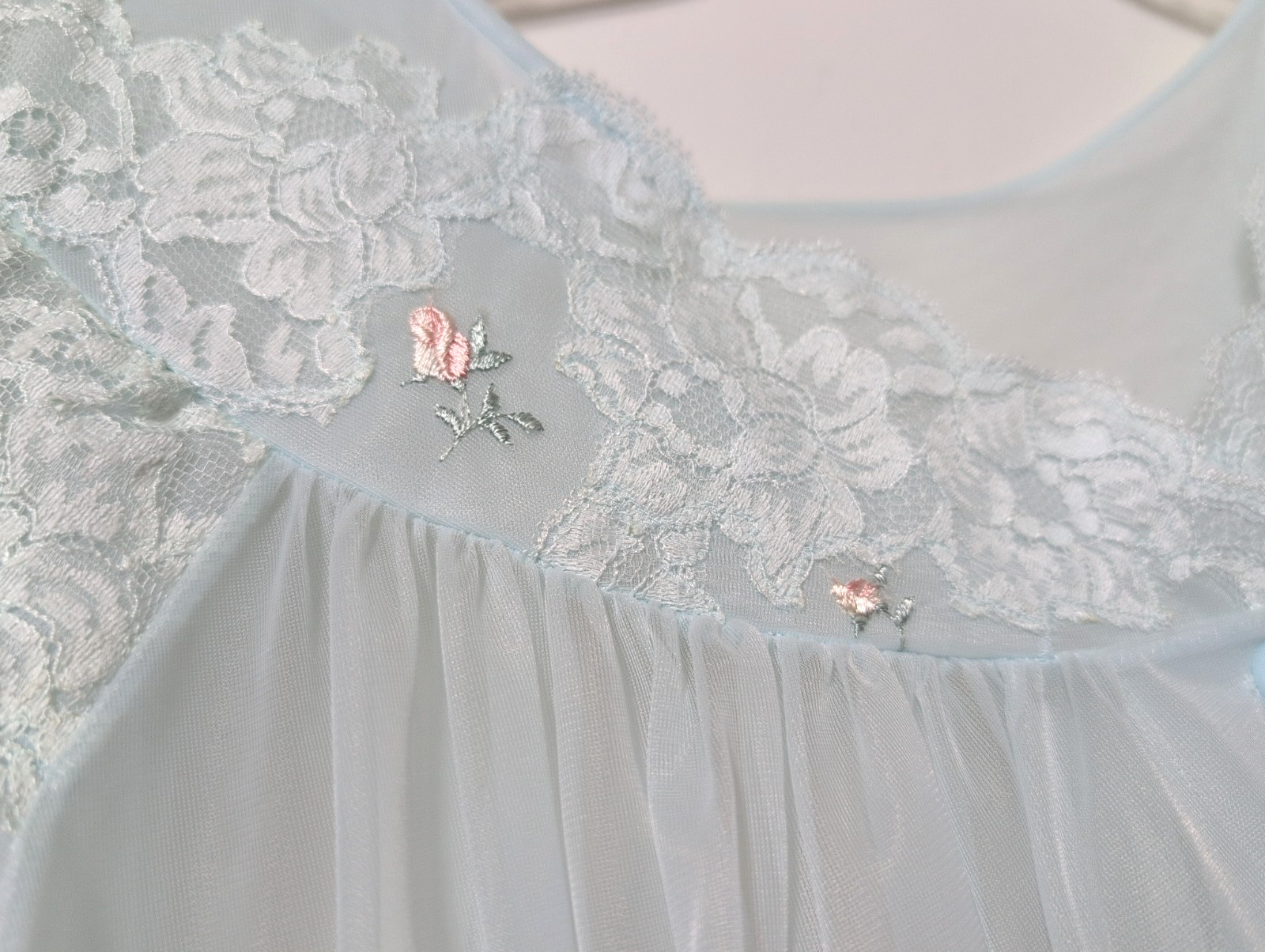 Vtg Shadowline Light Blue Nylon Lace Chiffon Robe Sheer Sz Large