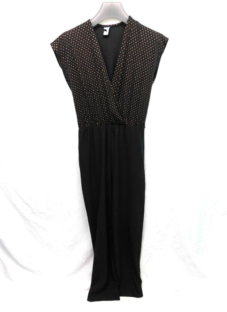 Vintage 70s S Black Copper Glitter Dot Jumpsuit Sheer Disco Dancing Short Sleeve