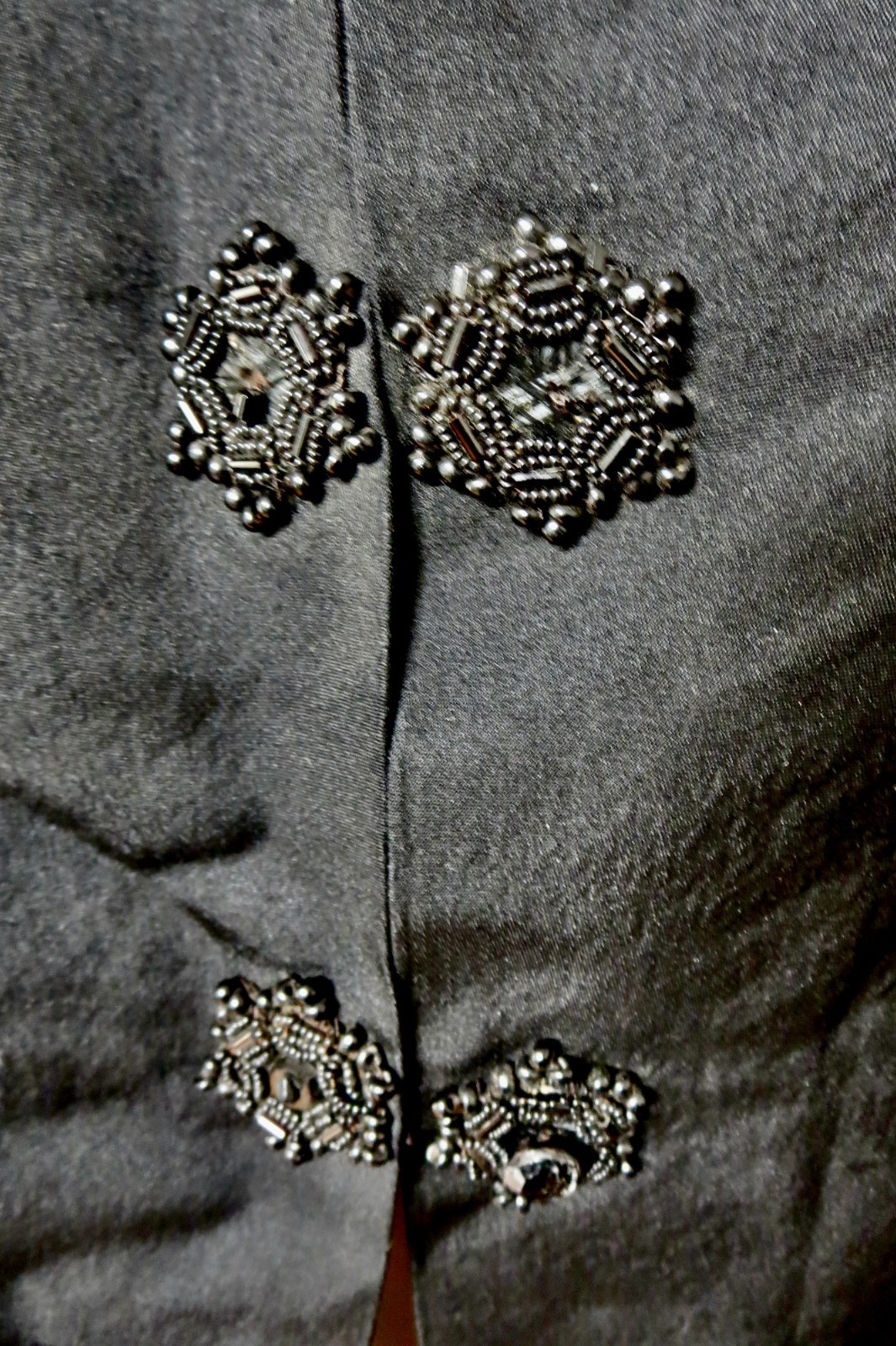 1900 Black Silk Jacket Black Silk Trim & Beaded Embellishment down front AS IS